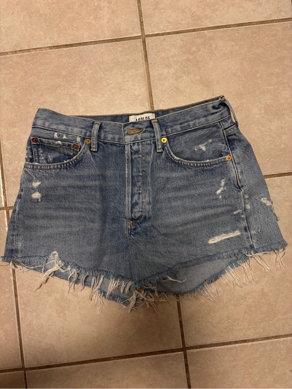 Agolde Light Blue Distressed Frayed Hem Denim Shorts size 26
